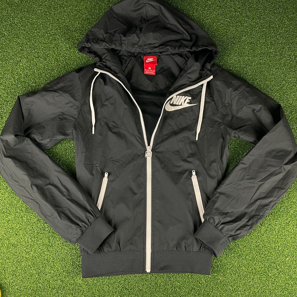 Vintage Y2K Nike Black Full Zip Hooded Windbreaker Windrunner Jacket Sz XS
